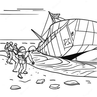 D Day Historical Scene Coloring Page | D Day coloring page
