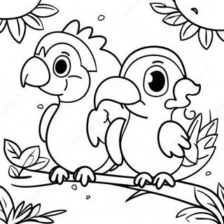Colorful Parrots in the Rainforest Coloring Page | Rainforest coloring page