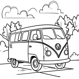 Colorful Van on a Road Coloring Page | Van coloring page