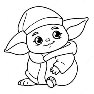 Page à colorier Baby Yoda mignon avec un chapeau de Noël | Page de coloriage Bébé Yoda Noël