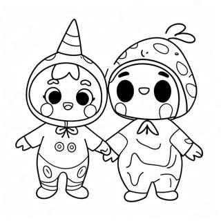 Cocomelon Characters in Spooky Costumes Coloring Page | Cocomelon Halloween coloring page