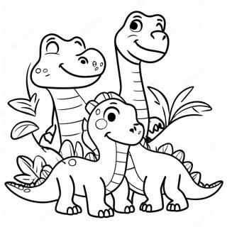 Friendly Dinosaur Family Coloring Page | Dinosaur coloring page