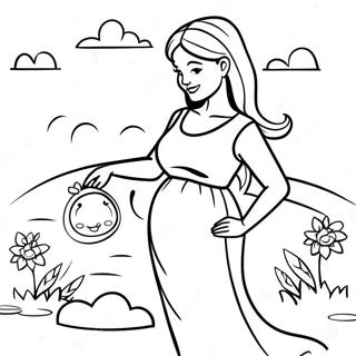 Cute Pregnant Woman with Baby Bump Coloring Page | Pregnancy coloring page