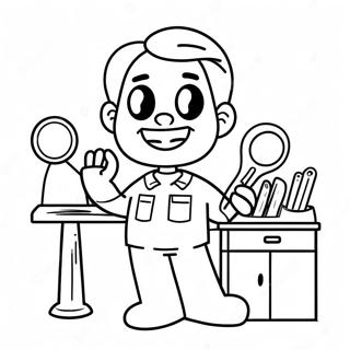 Friendly Dentist with Tools Coloring Page | Dentist coloring page