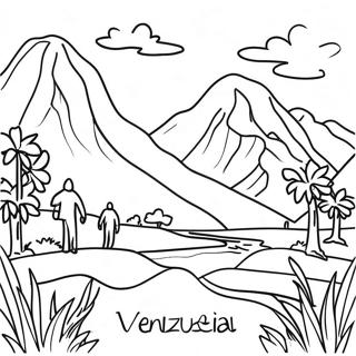 Colorful Venezuela Landscape Coloring Page | Venezuela coloring page