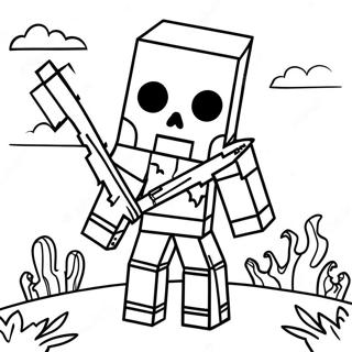 Creepy Minecraft Skeleton with Bow Coloring Page | Minecraft Skeleton coloring page