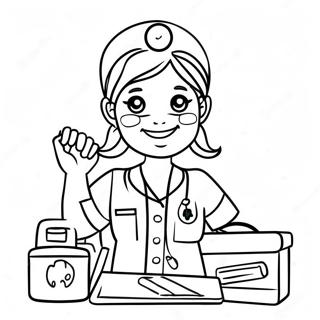 Friendly Nurse with First Aid Supplies Coloring Page | First Aid coloring page