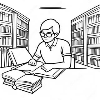 Student Studying in Library Coloring Page | College coloring page