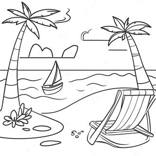 Tropical Beach Scene Coloring Page | Tropical coloring page