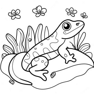 Colorful Salamander in Nature Coloring Page | Salamander coloring page