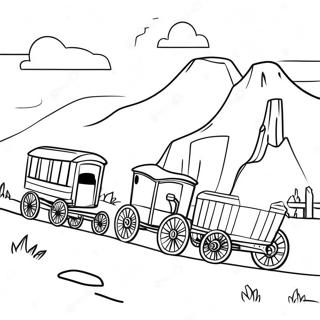 Pioneer Wagon Train Journey Coloring Page | Westward Expansion coloring page