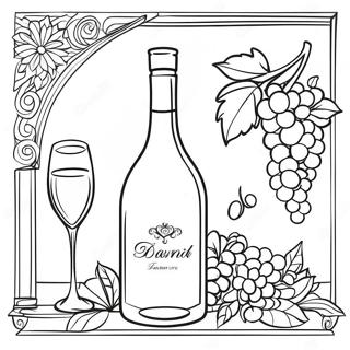 Elegant Wine Bottle Coloring Page | Wine for Adults coloring page
