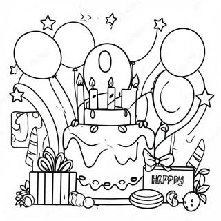 Happy 10th Birthday Celebration Coloring Page | Happy 10th Birthday coloring page