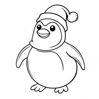 Adorable Penguin with Santa Hat Coloring Page | Cute Christmas Penguin coloring page