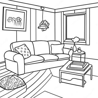 Cozy Rec Room with Sofa Coloring Page | Rec Room coloring page