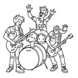 Punk Rock Band Playing Live Coloring Page | Punk Rock coloring page