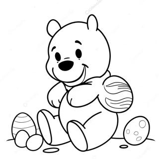 Winnie the Pooh with Colorful Eggs Coloring Page | Winnie the Pooh Easter coloring page
