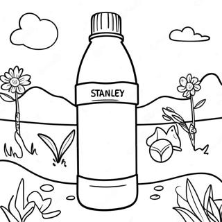 Colorful Stanley Water Bottle in Nature Coloring Page | Stanley Water Bottle coloring page