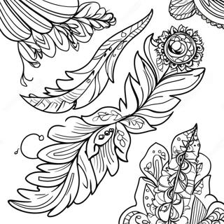 Charming Boho Feather Coloring Page | Simple Boho coloring page