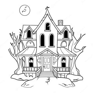 Creepy Haunted House Coloring Page | Horror Dark coloring page