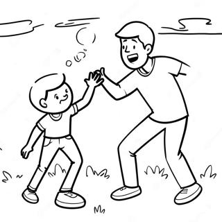 Dad and Son Playing Catch Coloring Page | Dad and Son coloring page