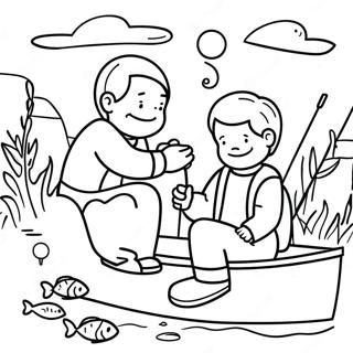 Dad and Son Fishing Together Coloring Page | Dad and Son coloring page