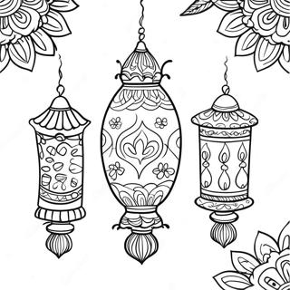 Colorful Diwali Lanterns Coloring Page | Kindergarten Diwali coloring page