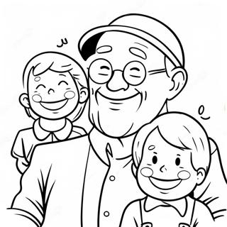 Fröhlicher Großvater mit Enkeln Ausmalbild | Opa Glücklicher Vatertag Opa Ausmalbild