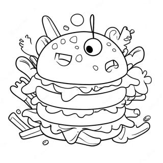 Delicious Krabby Patty with Toppings Coloring Page | Krabby Patty coloring page