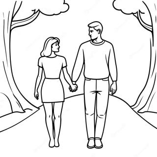 Romantic Couple Holding Hands Coloring Page