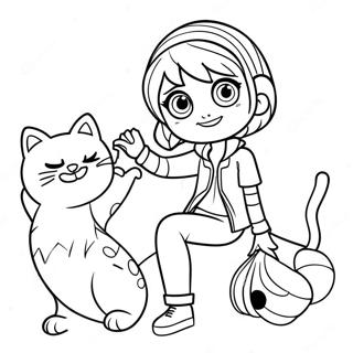 Äventyrlig Marinette med Cat Noir färgläggningssida | Marinette Miraculous Ladybug målarbild