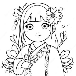 Cute Hinata with Flowers Coloring Page | Hinata coloring page
