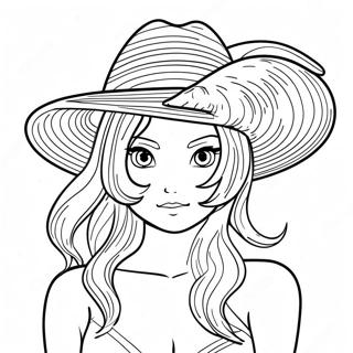Nami with Straw Hat Coloring Page | Nami coloring page