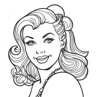 Vintage Pin Up Tyttö Värittämissivu | Vintagetyttö värityssivu