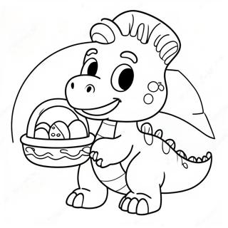 Cute Baby Dinosaur with Easter Basket Coloring Page | Dinosaur Easter coloring page