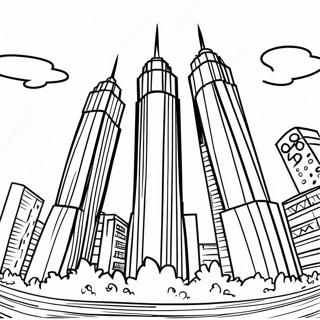 Beautiful Twin Towers Skyline Coloring Page | Twin Towers 9/11 Memorial coloring page