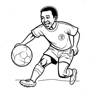 Pele Dribbling the Ball Coloring Page | Pele coloring page