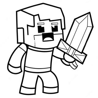 Minecraft Alex with Diamond Sword Coloring Page | Minecraft Alex coloring page