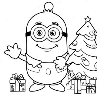 Festive Minion Decorating a Christmas Tree Coloring Page | Minion Christmas coloring page