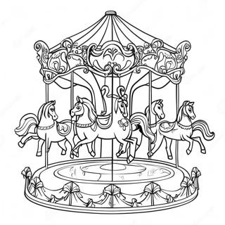 Colorful Carousel with Horses Coloring Page | Carousel coloring page
