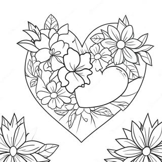 Broken Heart with Flowers Coloring Page | Shattered Heart Broken Heart coloring page