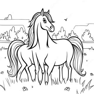 Beautiful Horses in the Pasture Coloring Page | Horseland coloring page