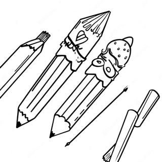 Adorable Pencil and Eraser Coloring Page | Cute School Supplies coloring page