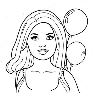 Pagina da Colorare di Barbie con Palloncini Colorati | pagina da colorare Buon Compleanno Barbie