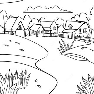 Village Landscape Coloring Page | Village coloring page