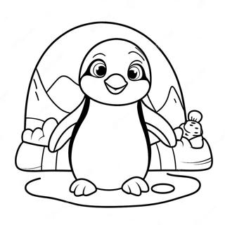 Cute Penguin in Front of Igloo Coloring Page | Igloo coloring page