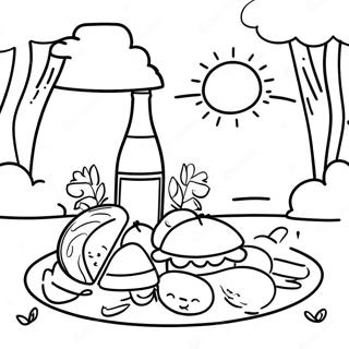 Sunny Day Picnic Coloring Page | Summer Fun coloring page