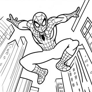Page à colorier Spider-Man se balançant à travers la ville | Page de coloriage L'incroyable Spider-Man