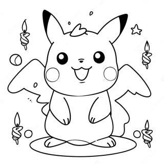 Cheerful Pikachu Birthday Celebration Coloring Page | Pokemon Happy Birthday coloring page