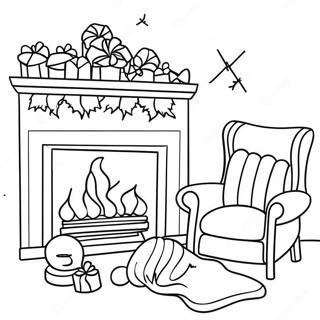 Cozy Christmas Fireplace Coloring Page | Christmas Fireplace coloring page